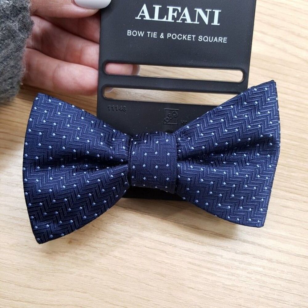 ALFANI Bow Tie Blue Micro Dot Geo Textured Pre-Tied Bowtie